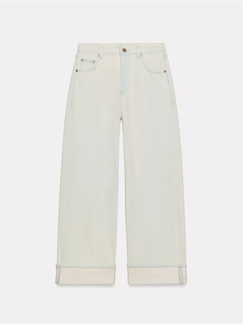 ZARA Mid Rise Baggy Jeans Cream Light Blue Size 2